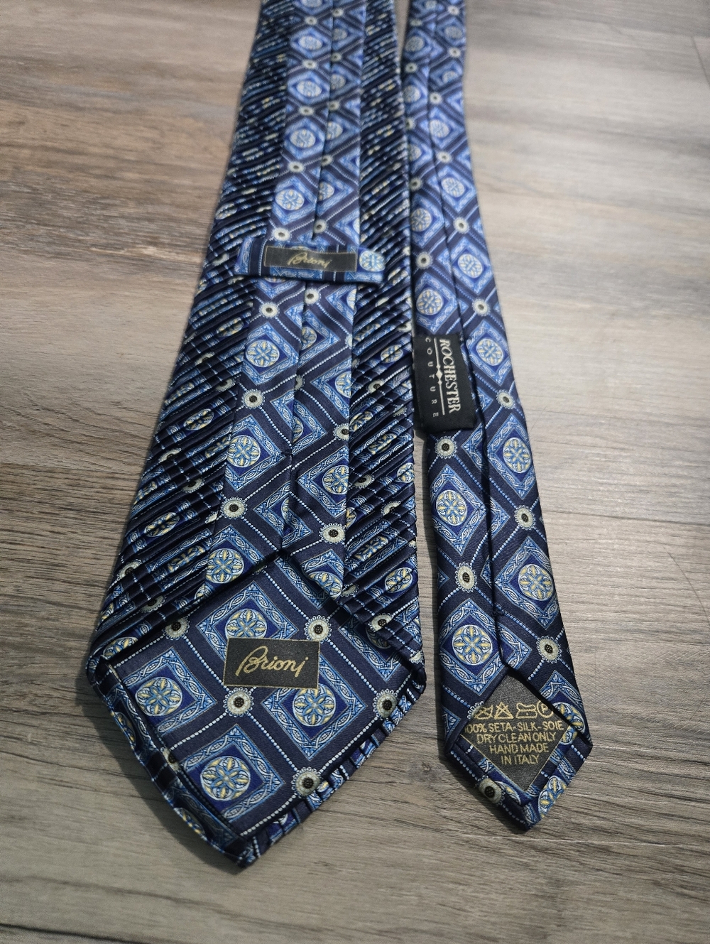 Brioni x Rochester Couture Blue Pleated Silk Tie - Made in Italy
